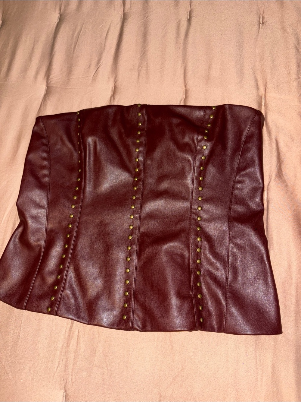Burgundy Faux Leather Studded top